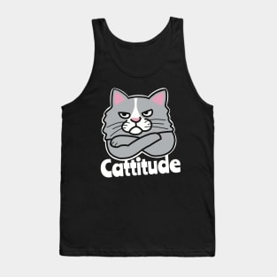 Cattitude Moody Cat With Attitude Pun Tank Top